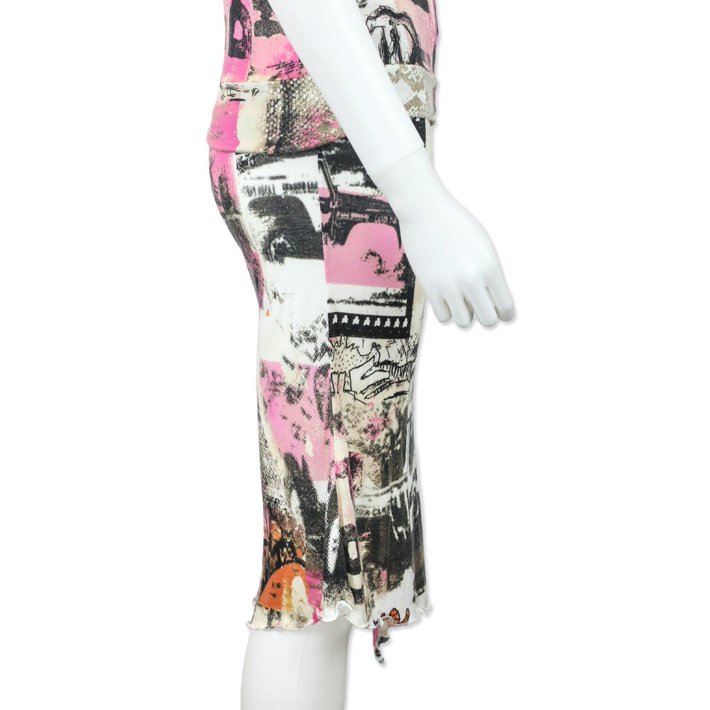 Roberto Cavalli Freedom Pink Multi Print High-Low Midi Skirt