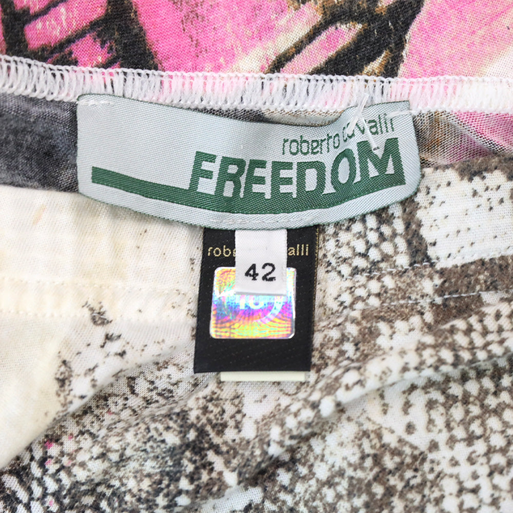 Roberto Cavalli Freedom Pink Multi Print High-Low Midi Skirt