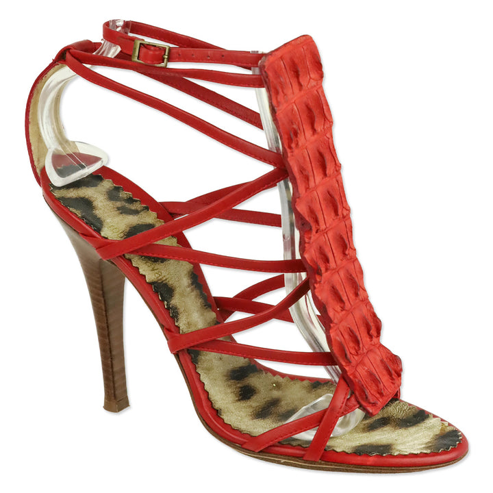 Roberto Cavalli S/S 2005 Red Crocodile Gladiator Sandals