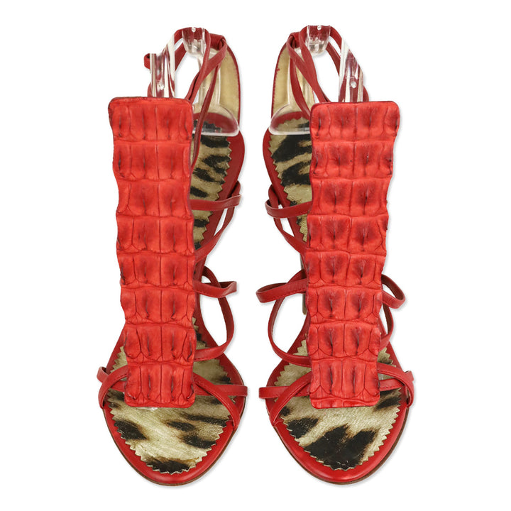 Roberto Cavalli S/S 2005 Red Crocodile Gladiator Sandals