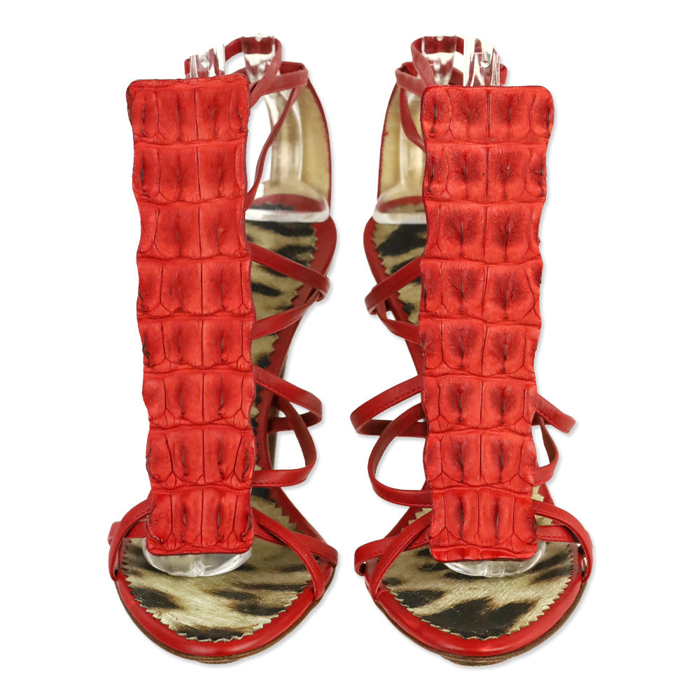 Roberto Cavalli S/S 2005 Red Crocodile Gladiator Sandals