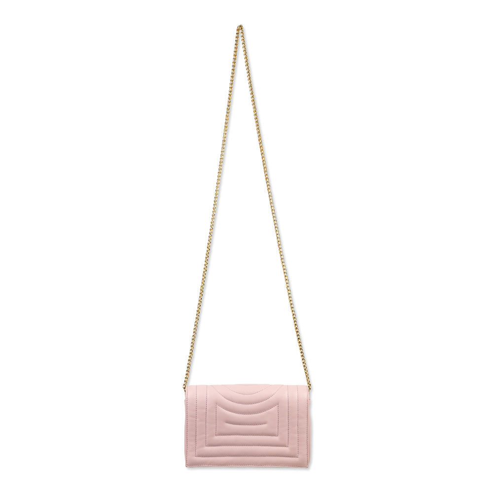 Rodo Pink Quilted Leather Small Crossbody with Chain Strap