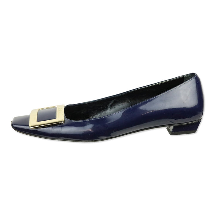 Roger Viver Navy Blue Patent Leather Gommettine Flats