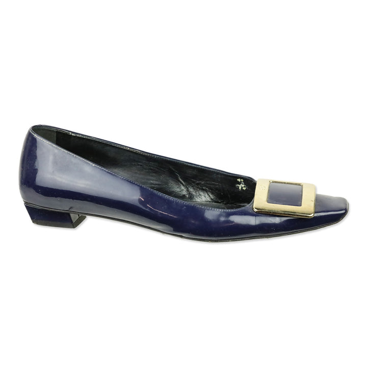 Roger Viver Navy Blue Patent Leather Gommettine Flats