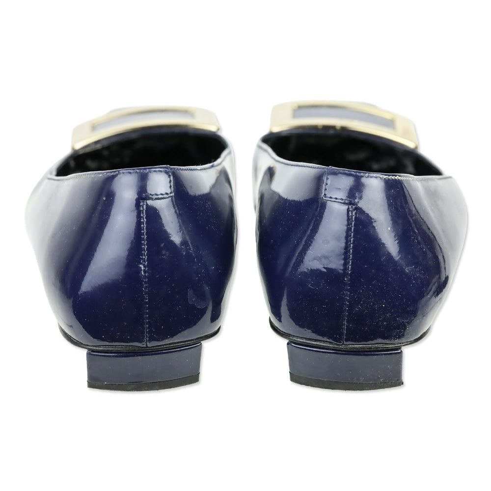 Roger Viver Navy Blue Patent Leather Gommettine Flats