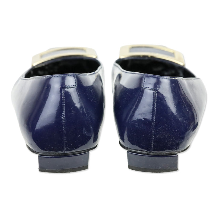 Roger Viver Navy Blue Patent Leather Gommettine Flats
