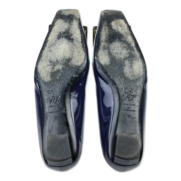 Roger Viver Navy Blue Patent Leather Gommettine Flats