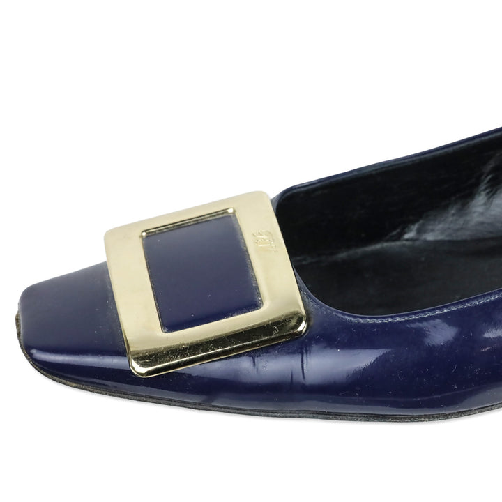 Roger Viver Navy Blue Patent Leather Gommettine Flats