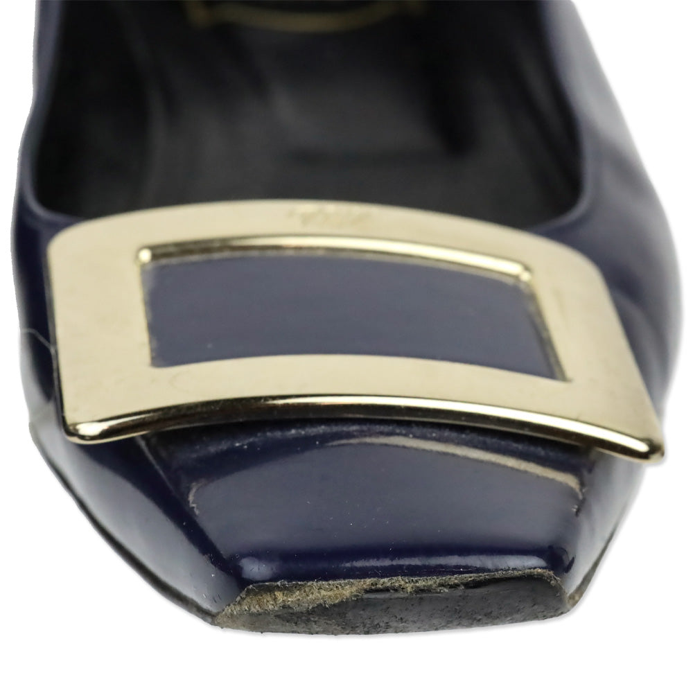 Roger Viver Navy Blue Patent Leather Gommettine Flats