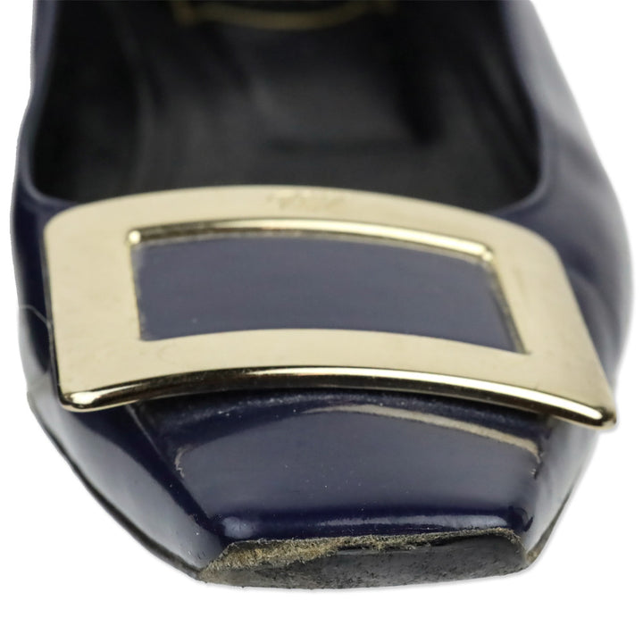 Roger Viver Navy Blue Patent Leather Gommettine Flats