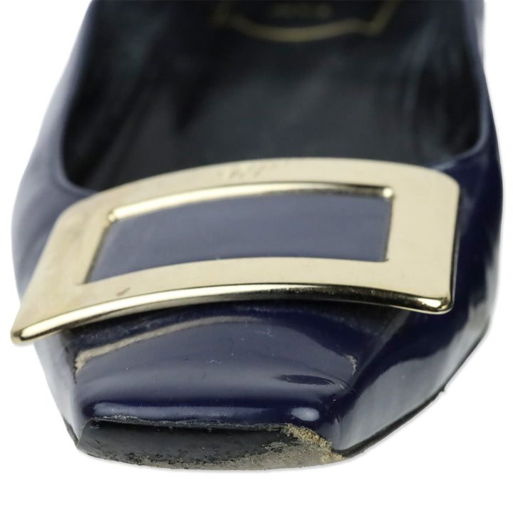 Roger Viver Navy Blue Patent Leather Gommettine Flats