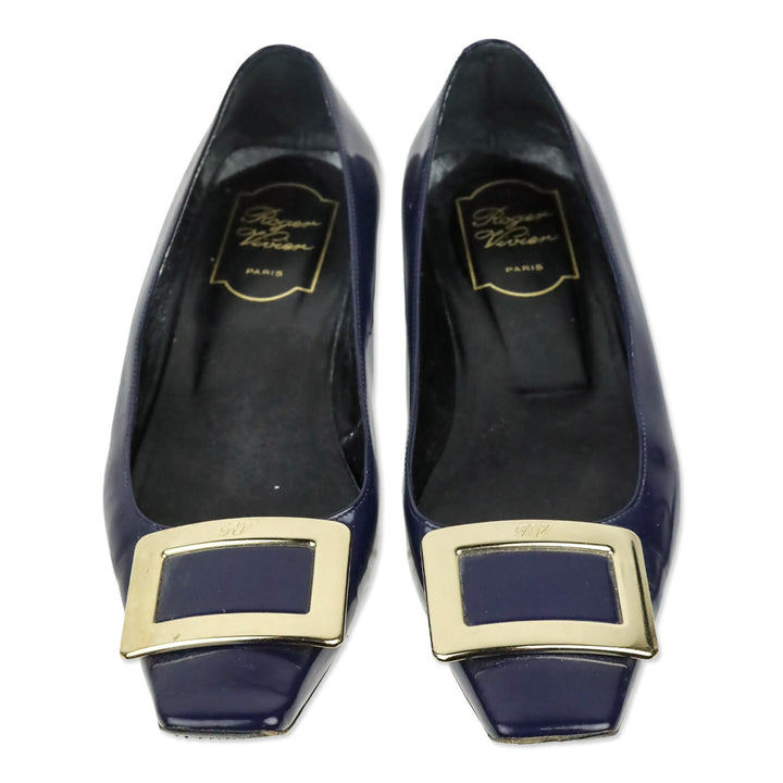 Roger Viver Navy Blue Patent Leather Gommettine Flats