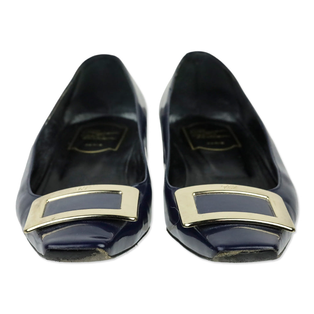 Roger Viver Navy Blue Patent Leather Gommettine Flats