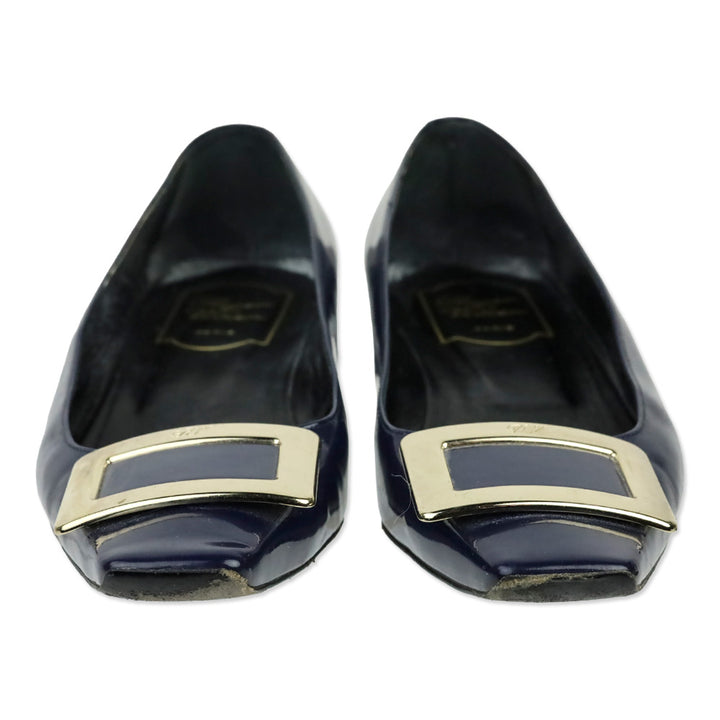 Roger Viver Navy Blue Patent Leather Gommettine Flats