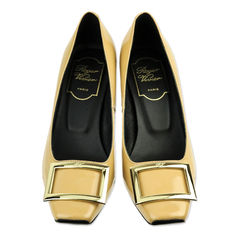 Roger Vivier Beige Patent Leather Trompette Pumps