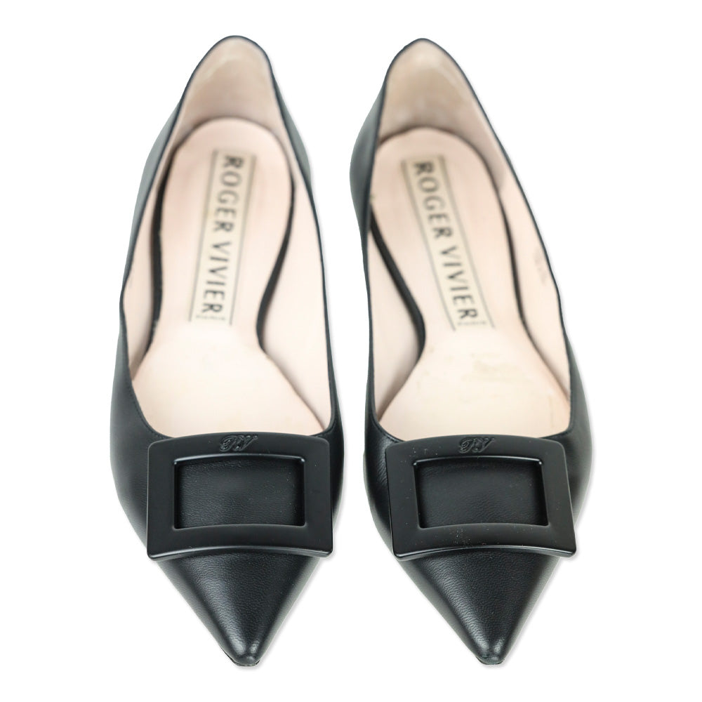 Roger Vivier Black Leather Gommettine Ballet Falts