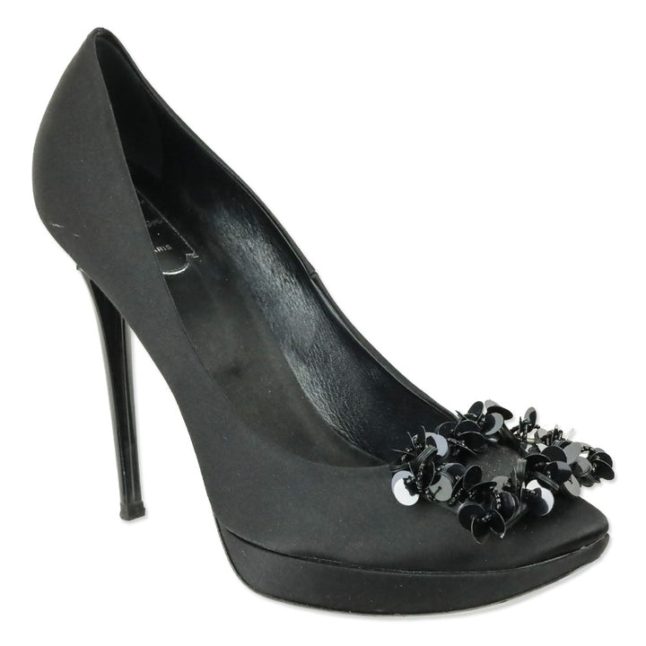 Roger Vivier Black Satin Limelight Buckle Paillettes 120 Evening Pumps