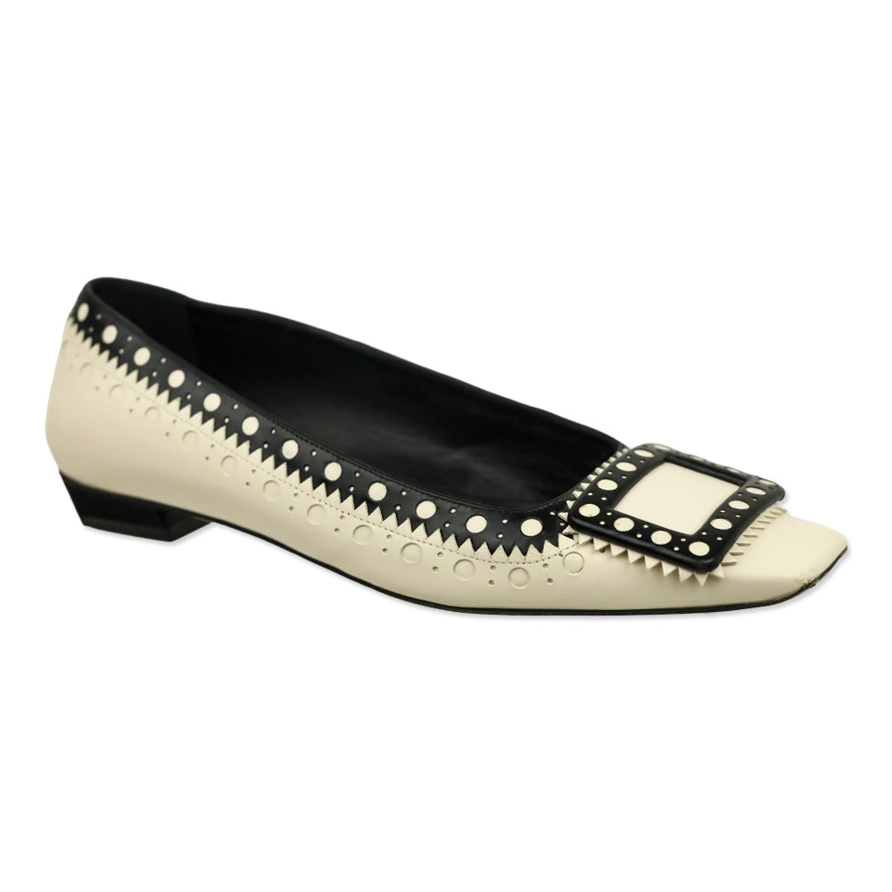 Roger Vivier Black/Cream Leather Brogue Gommettine Flats