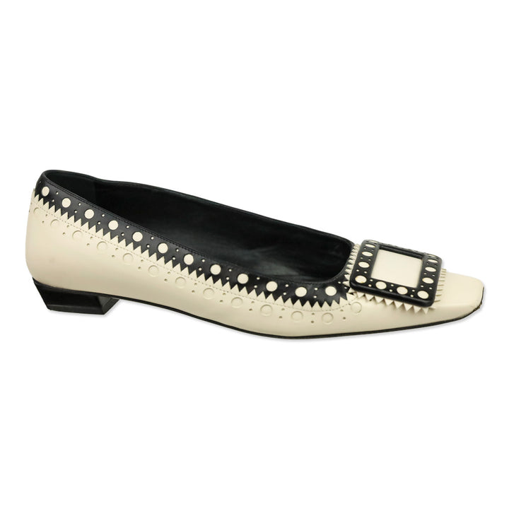 Roger Vivier Black/Cream Leather Brogue Gommettine Flats