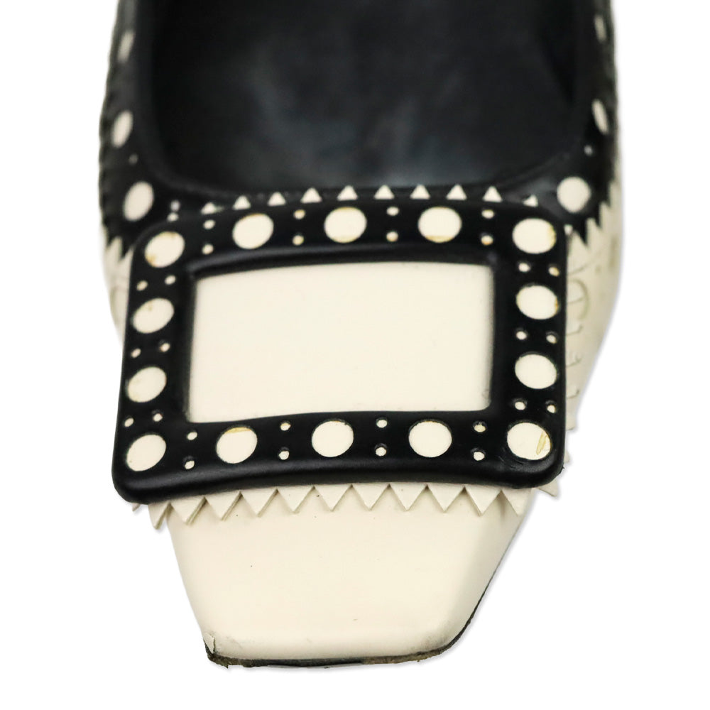 Roger Vivier Black/Cream Leather Brogue Gommettine Flats