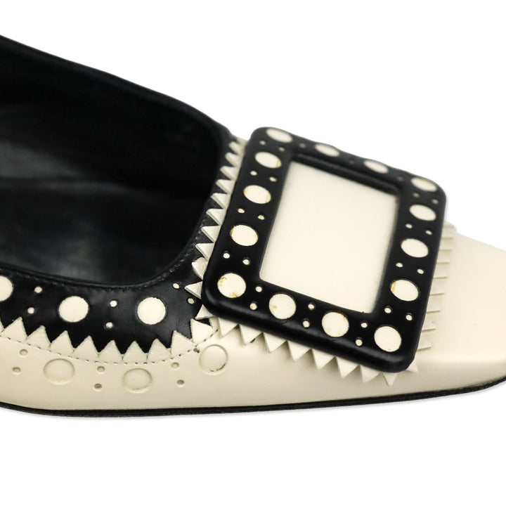 Roger Vivier Black/Cream Leather Brogue Gommettine Flats