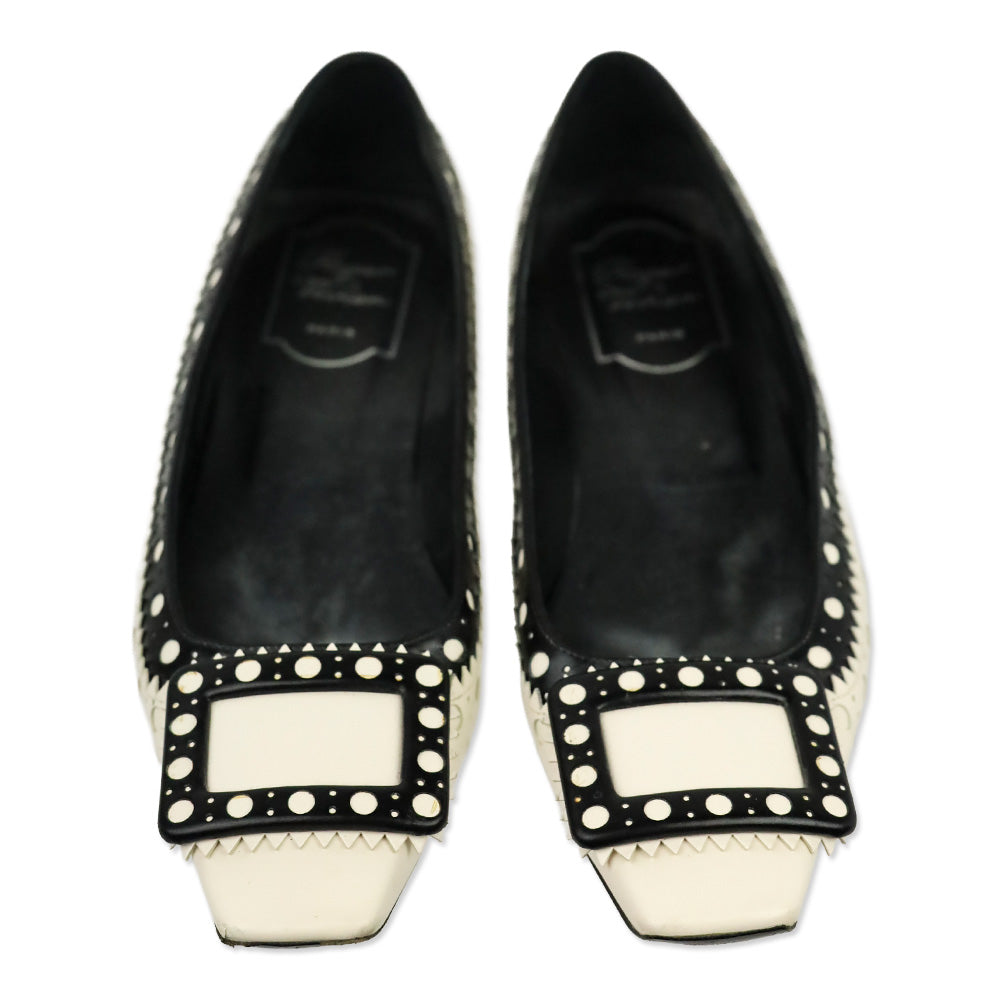 Roger Vivier Black/Cream Leather Brogue Gommettine Flats
