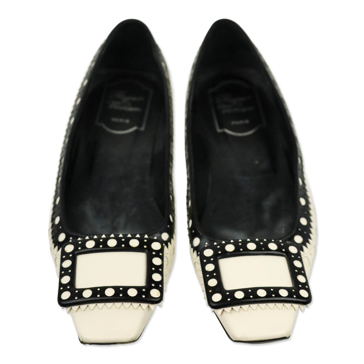 Roger Vivier Black/Cream Leather Brogue Gommettine Flats