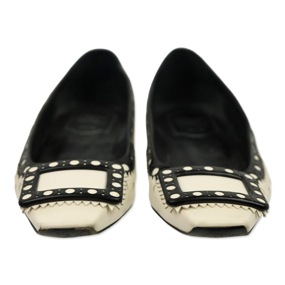 Roger Vivier Black/Cream Leather Brogue Gommettine Flats