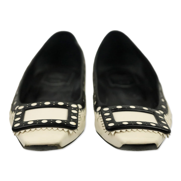 Roger Vivier Black/Cream Leather Brogue Gommettine Flats