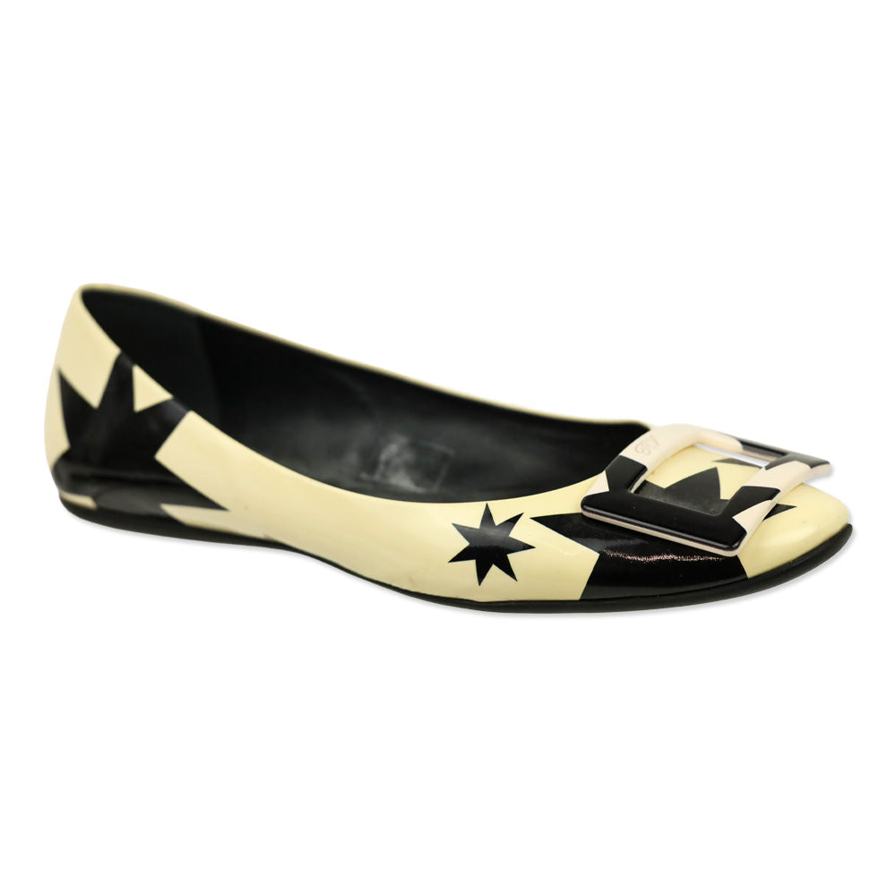 Roger Vivier Black/Cream Star Patent Leather Gommettine Flats