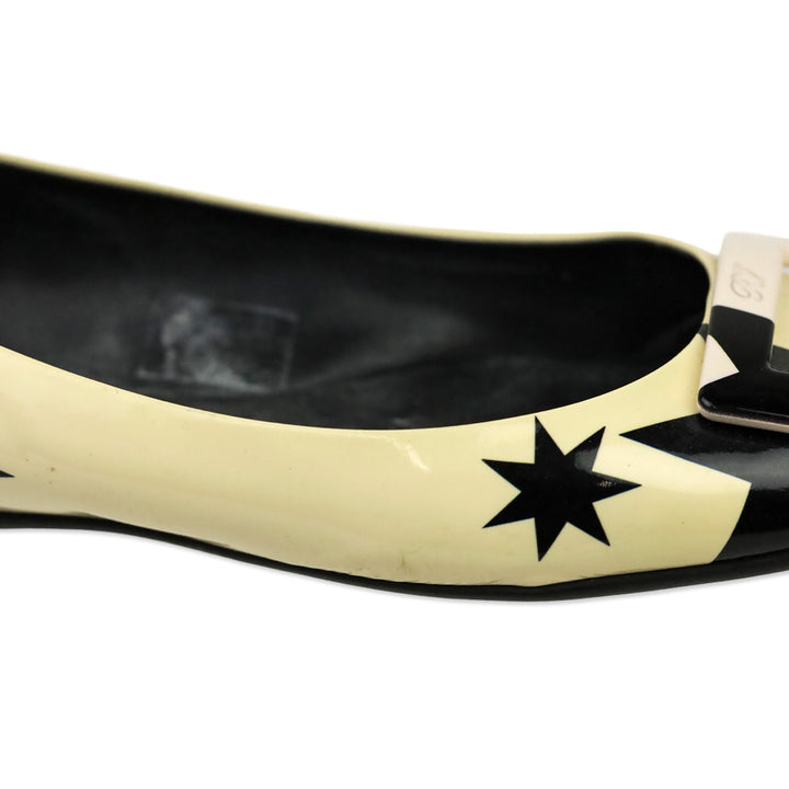 Roger Vivier Black/Cream Star Patent Leather Gommettine Flats