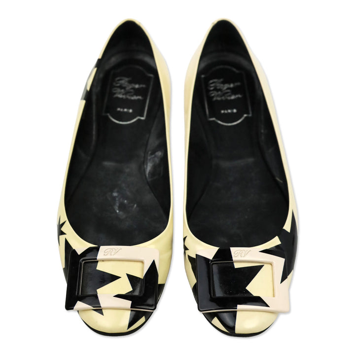 Roger Vivier Black/Cream Star Patent Leather Gommettine Flats