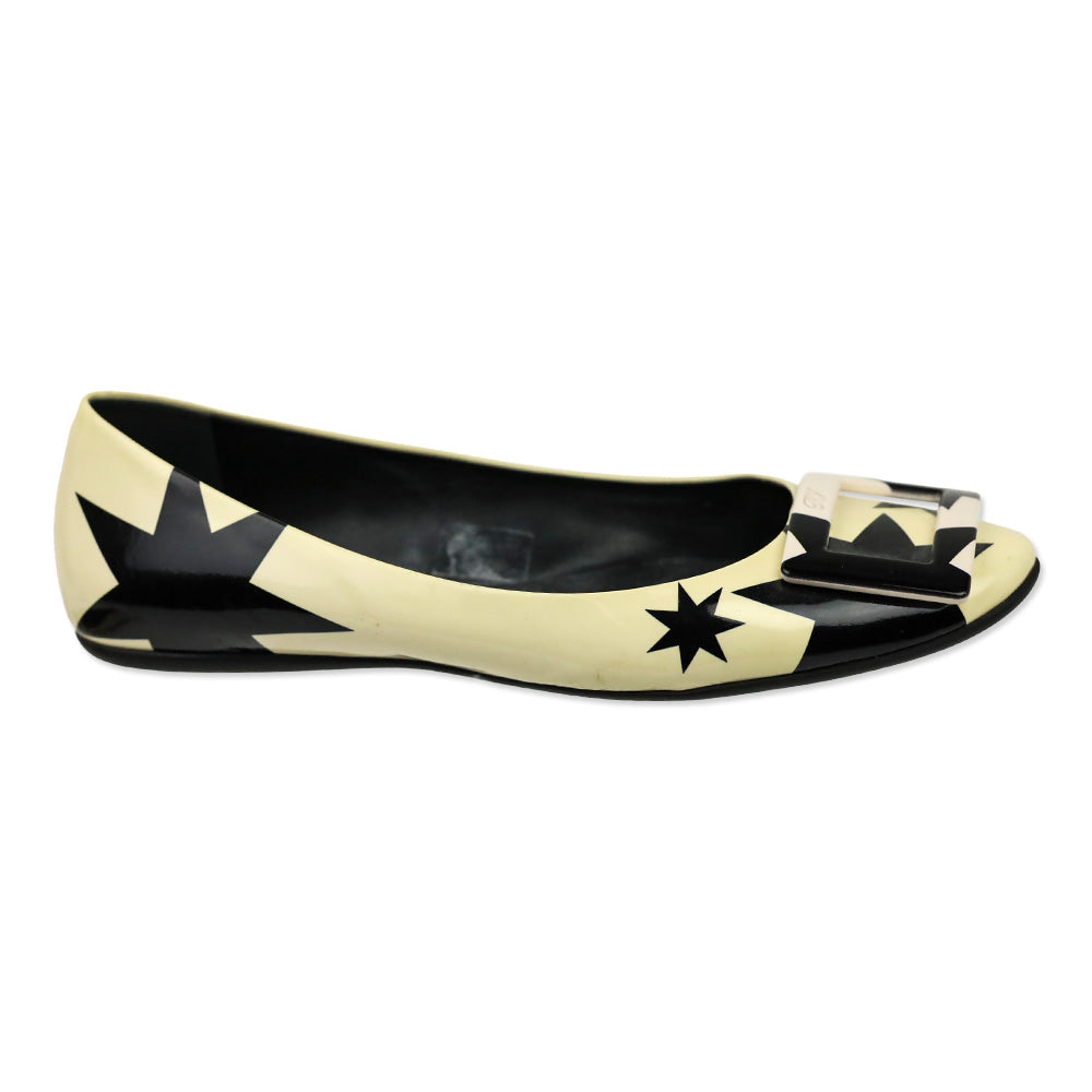 Roger Vivier Black/Cream Star Patent Leather Gommettine Flats