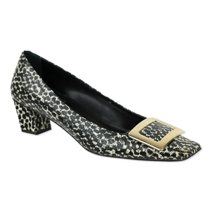 Roger Vivier Black/Grey Snakeskin Print Embossed Gommettine Pump