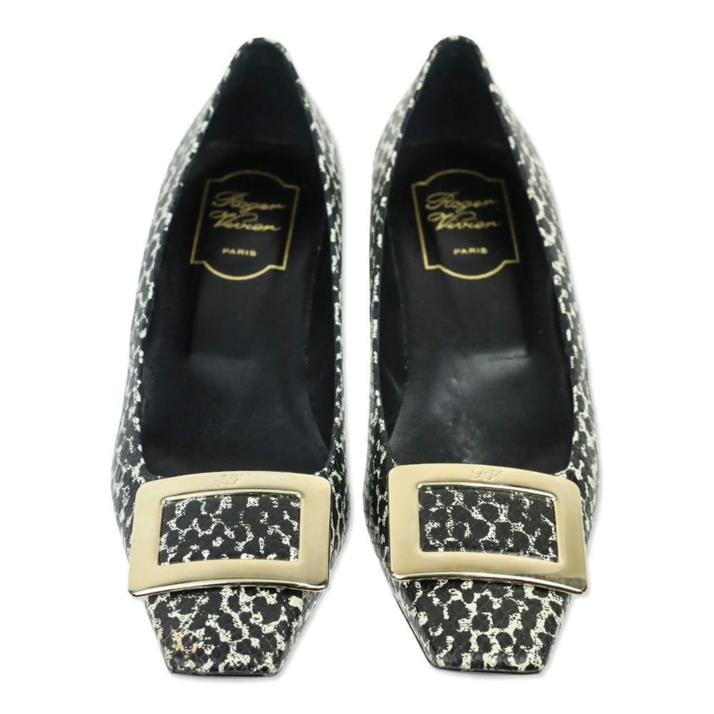 Roger Vivier Black/Grey Snakeskin Print Embossed Gommettine Pump