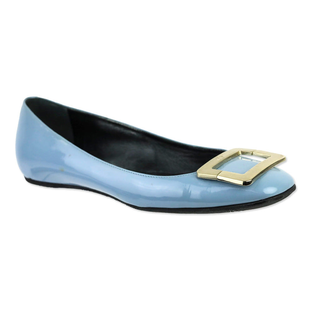 Roger Vivier Blue Patent Leather Gold Gommettine Flats
