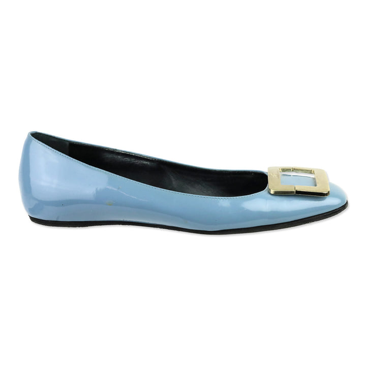 Roger Vivier Blue Patent Leather Gold Gommettine Flats