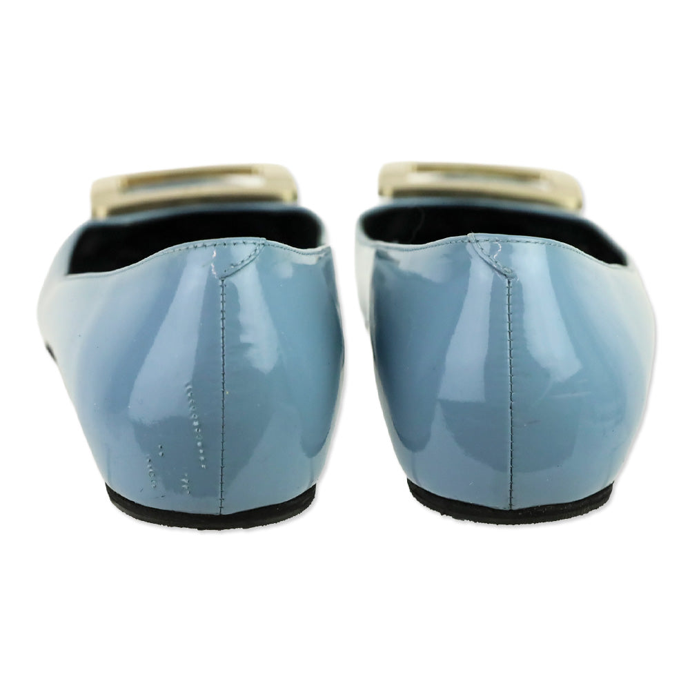 Roger Vivier Blue Patent Leather Gold Gommettine Flats