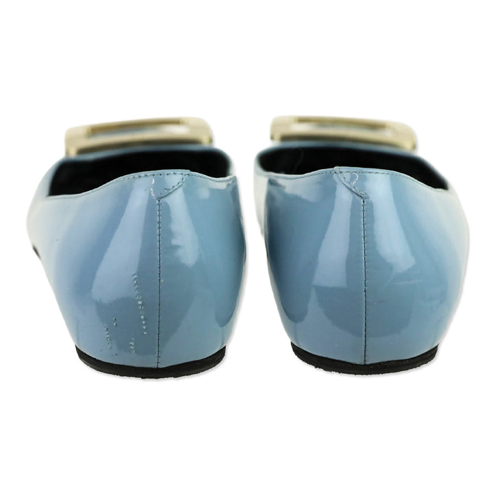 Roger Vivier Blue Patent Leather Gold Gommettine Flats