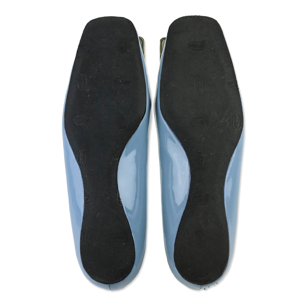 Roger Vivier Blue Patent Leather Gold Gommettine Flats