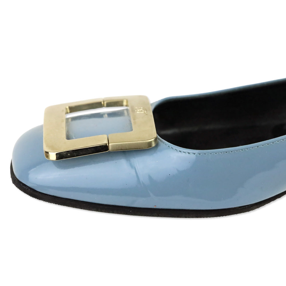 Roger Vivier Blue Patent Leather Gold Gommettine Flats