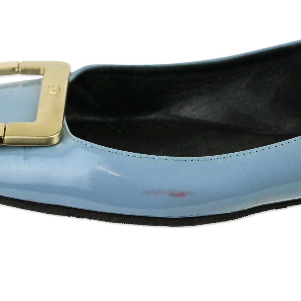 Roger Vivier Blue Patent Leather Gold Gommettine Flats