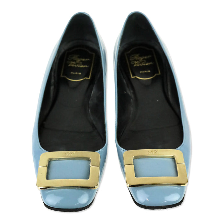 Roger Vivier Blue Patent Leather Gold Gommettine Flats