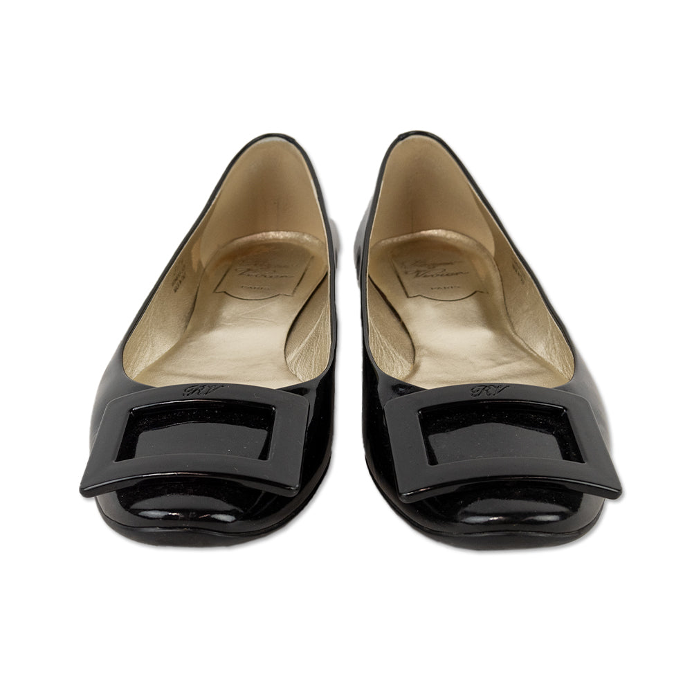 Roger Vivier Gommettine Buckle Black Patent Leather Ballet Flats