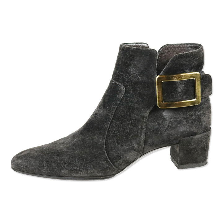Roger Vivier Grey Suede Polly 45 Booties