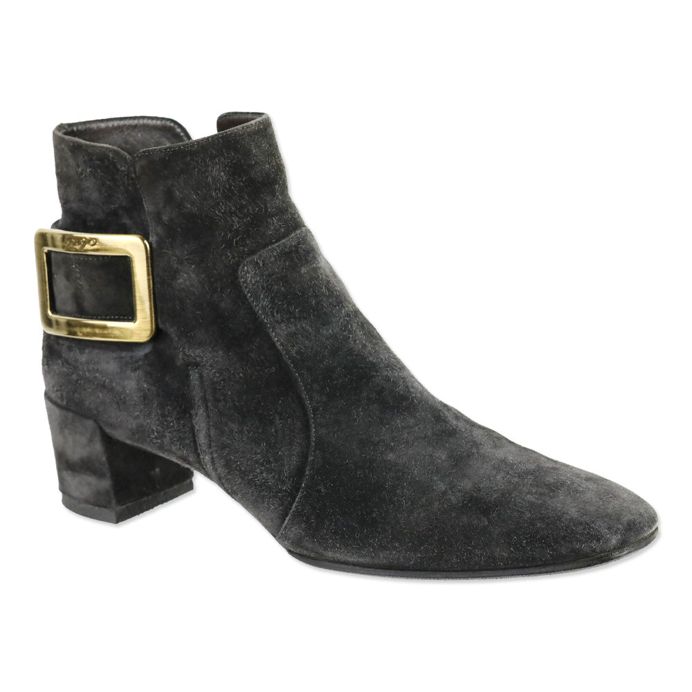 Roger Vivier Grey Suede Polly 45 Booties