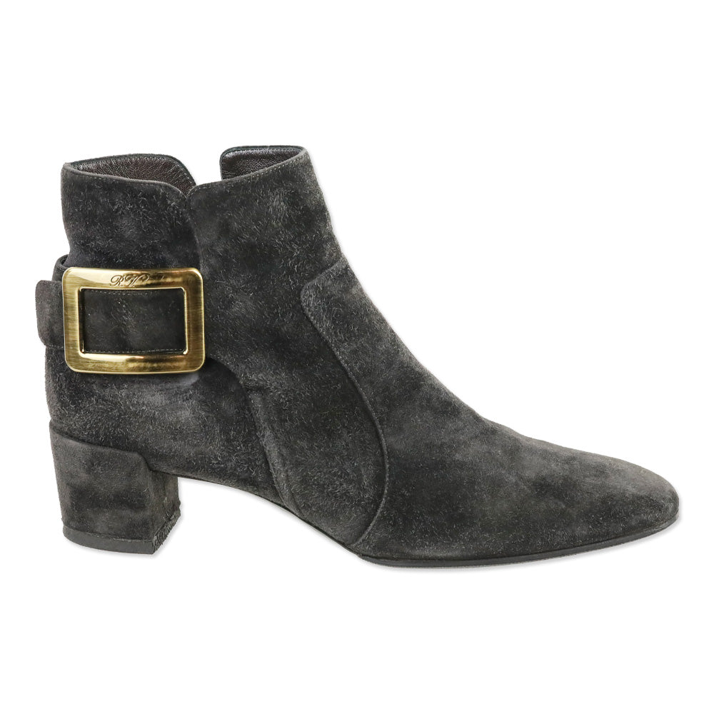 Roger Vivier Grey Suede Polly 45 Booties