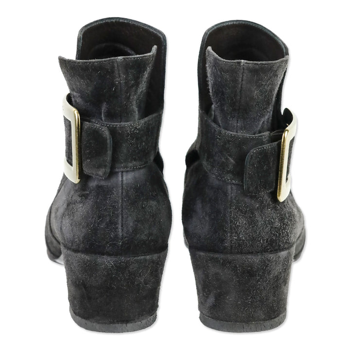 Roger Vivier Grey Suede Polly 45 Booties