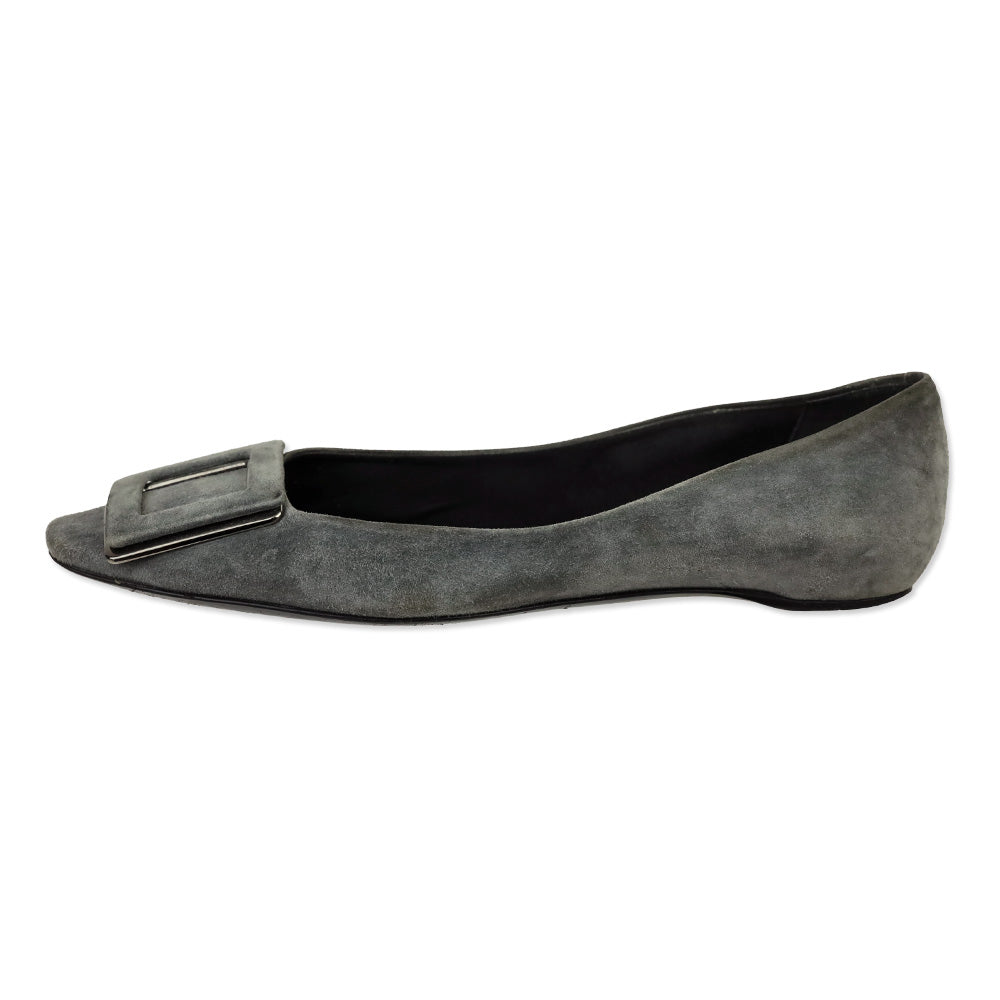 Roger Vivier Grey Suede Silver Gommettine Flats