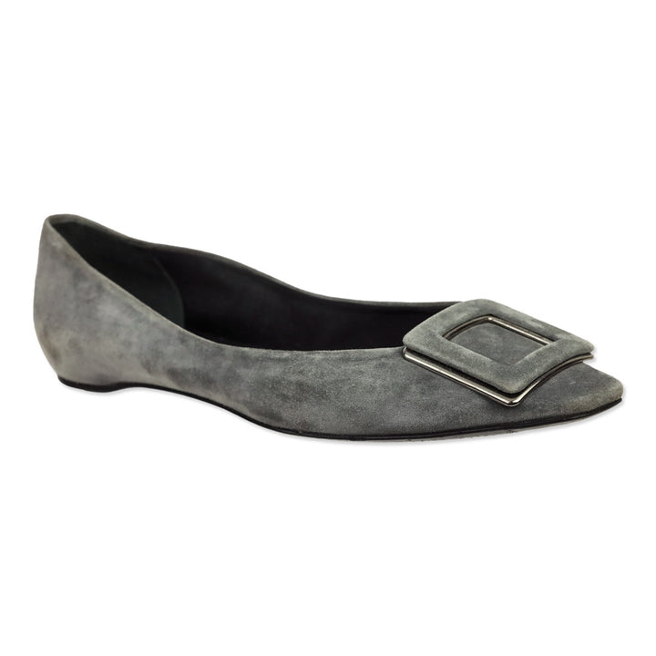 Roger Vivier Grey Suede Silver Gommettine Flats